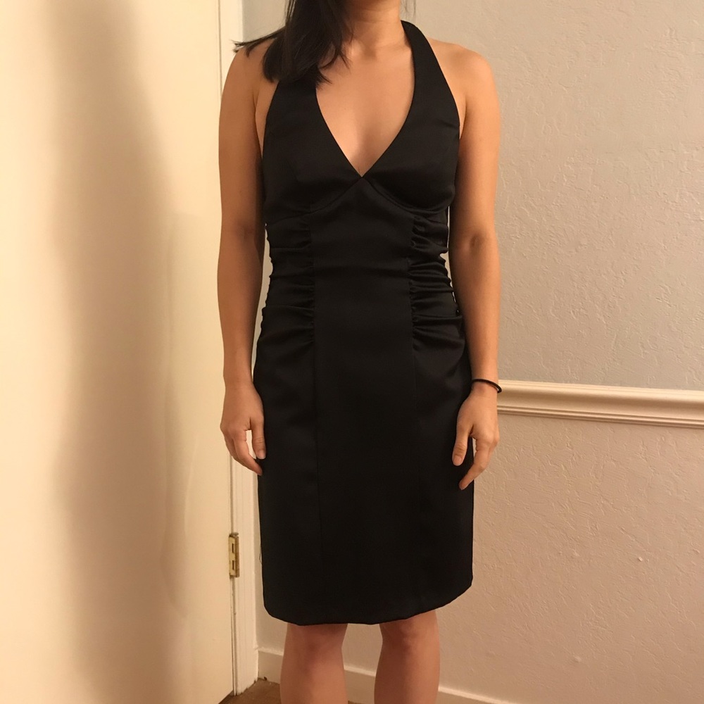 Jump apparel ruched black halter top dress